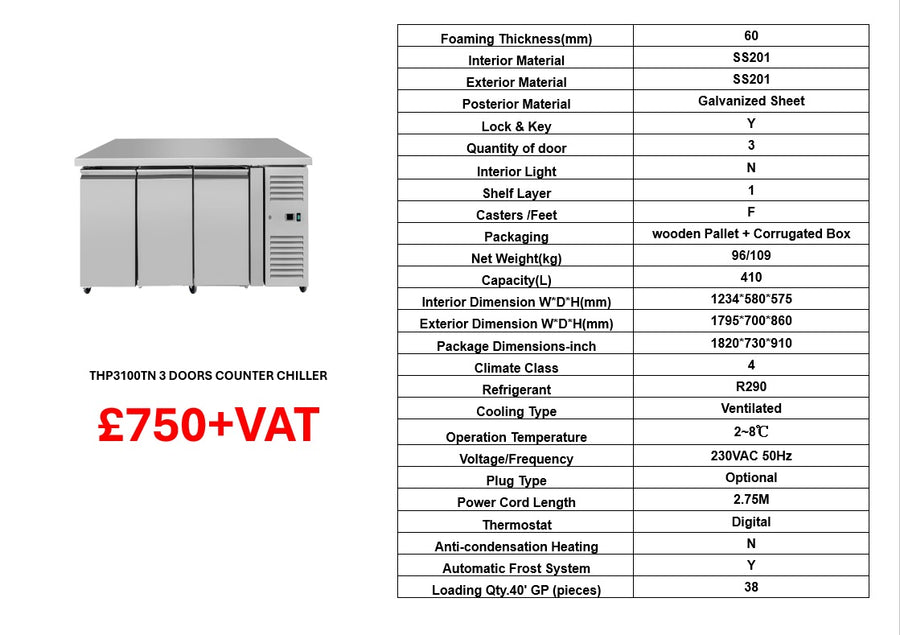 3 DOOR UNDERCOUNTER  FRIDGE THP3100TN