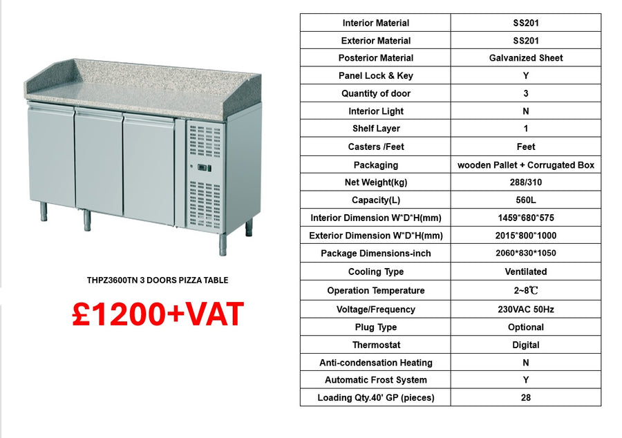 3 DOOR MARBLE TOP FRIDGE THPZ3600TN