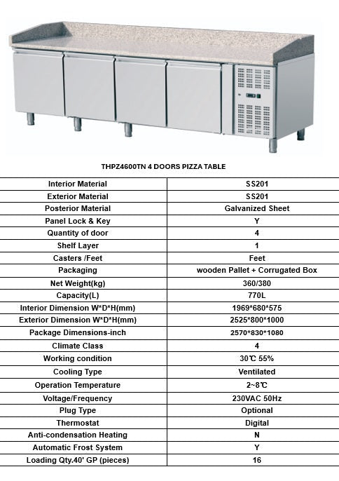 4 DOOR MARBLE TOP PIZZA FRIDGE