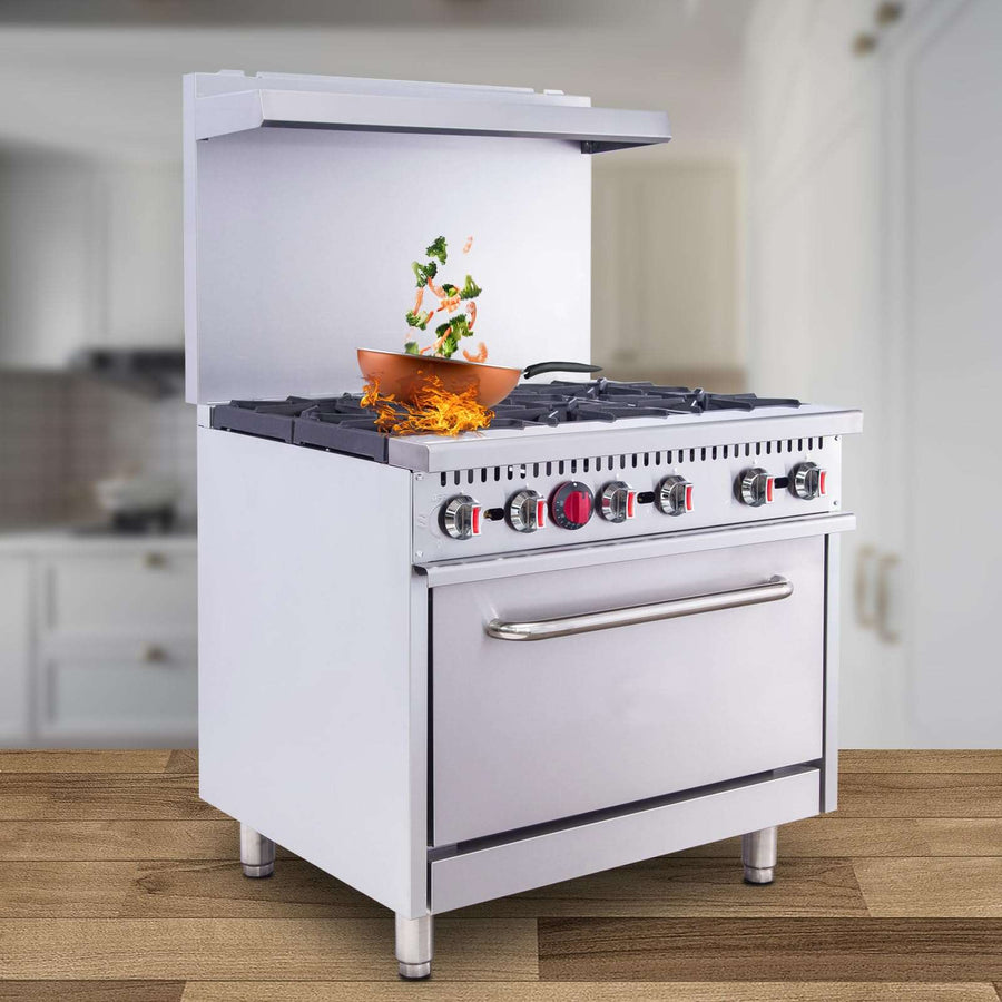 6 BURNER COMMERCIAL GAS COOKER WITH OVEN