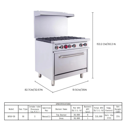 6 BURNER COMMERCIAL GAS COOKER WITH OVEN