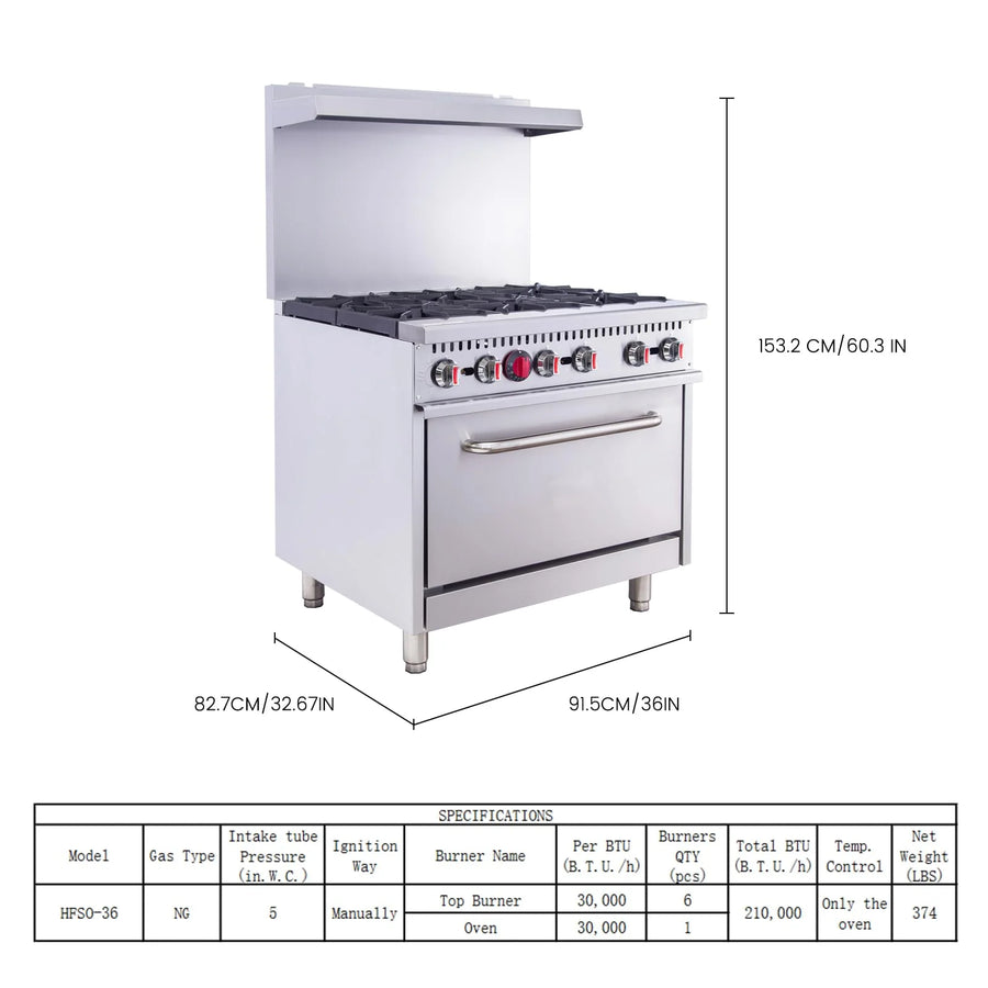 6 BURNER COMMERCIAL GAS COOKER WITH OVEN