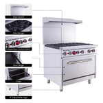 6 BURNER COMMERCIAL GAS COOKER WITH OVEN